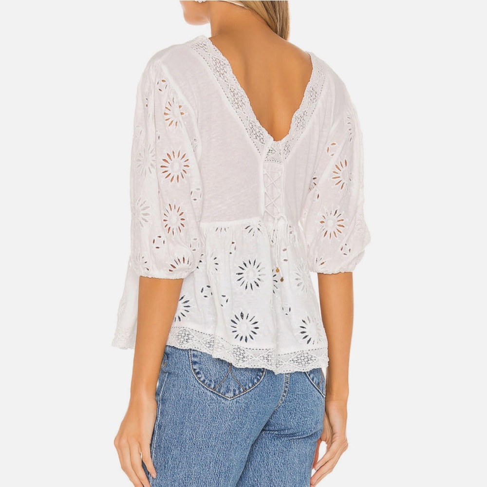 Free People Sweeter Side Eyelet Embroidered Blouse in White NWT - Picture 5 of 11